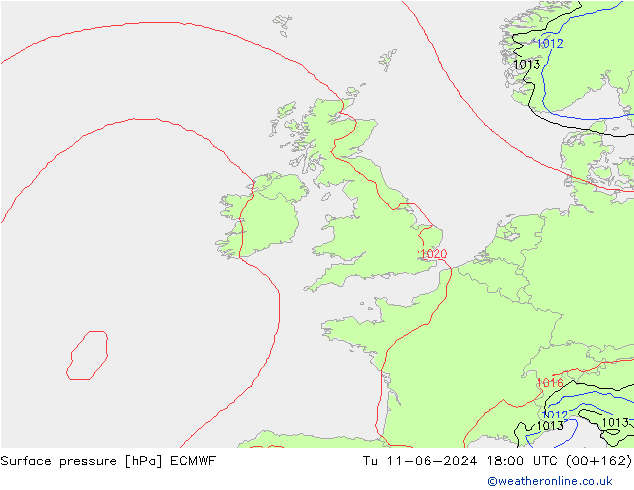 Presión superficial ECMWF mar 11.06.2024 18 UTC