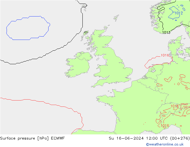 Atmosférický tlak ECMWF Ne 16.06.2024 12 UTC