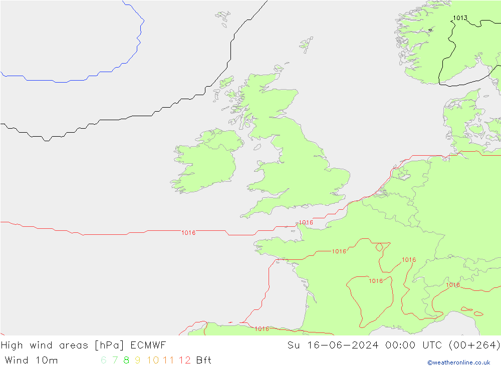 High wind areas ECMWF Вс 16.06.2024 00 UTC