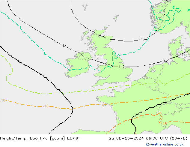 Height/Temp. 850 hPa ECMWF Sa 08.06.2024 06 UTC