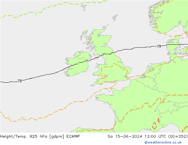 Height/Temp. 925 hPa ECMWF sab 15.06.2024 12 UTC