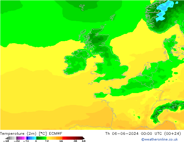 Sıcaklık Haritası (2m) ECMWF Per 06.06.2024 00 UTC