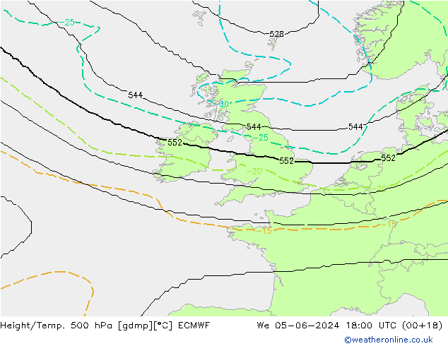 Yükseklik/Sıc. 500 hPa ECMWF Çar 05.06.2024 18 UTC