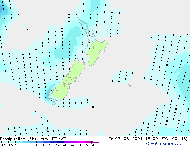 Precipitación (6h) ECMWF vie 07.06.2024 00 UTC