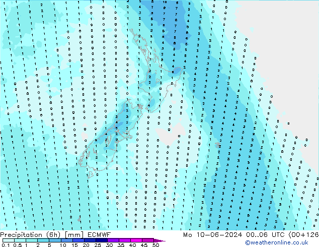 Nied. akkumuliert (6Std) ECMWF Mo 10.06.2024 06 UTC