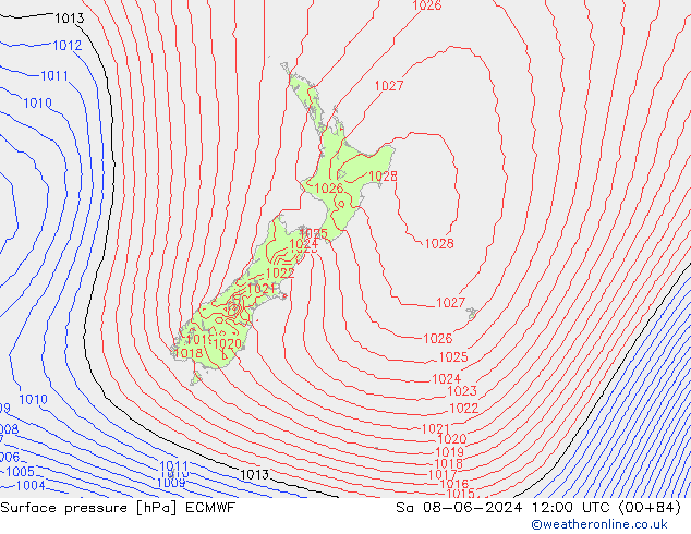 Surface pressure ECMWF Sa 08.06.2024 12 UTC