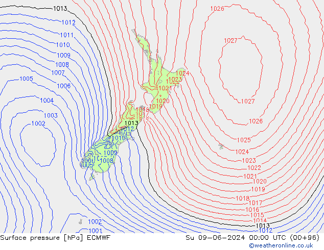 Surface pressure ECMWF Su 09.06.2024 00 UTC