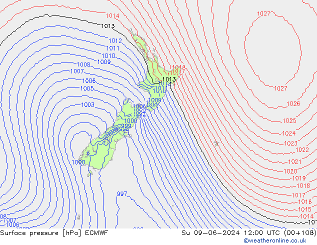 Bodendruck ECMWF So 09.06.2024 12 UTC