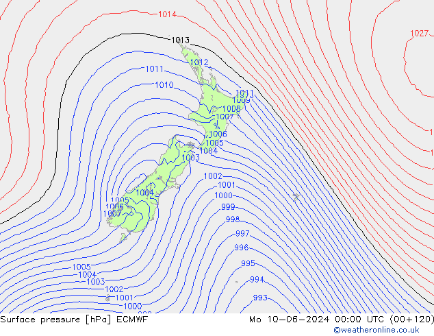 pressão do solo ECMWF Seg 10.06.2024 00 UTC