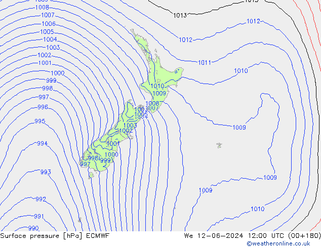 Presión superficial ECMWF mié 12.06.2024 12 UTC