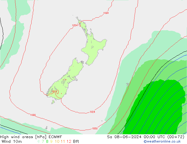 High wind areas ECMWF Sa 08.06.2024 00 UTC