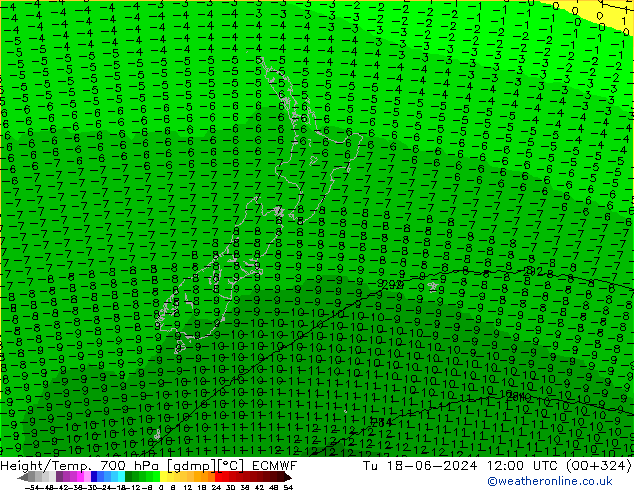 Geop./Temp. 700 hPa ECMWF mar 18.06.2024 12 UTC