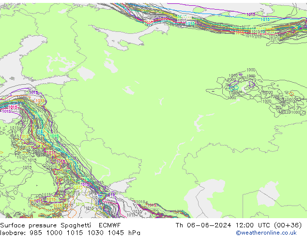 Surface pressure Spaghetti ECMWF Th 06.06.2024 12 UTC