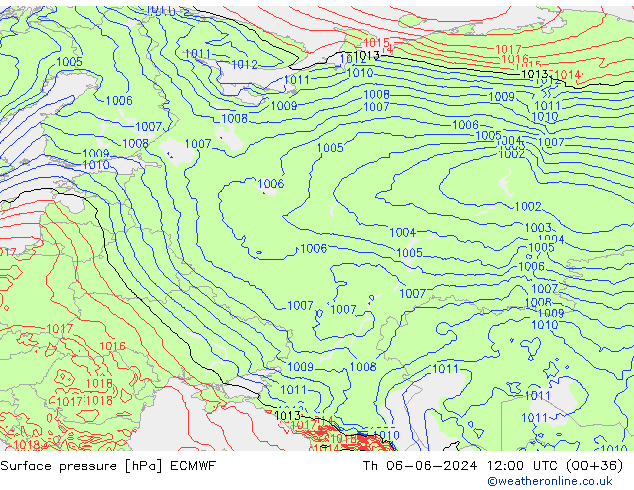 Surface pressure ECMWF Th 06.06.2024 12 UTC