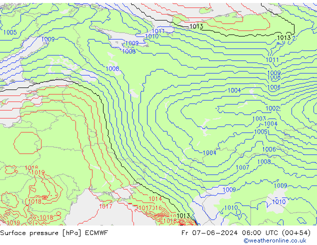 Presión superficial ECMWF vie 07.06.2024 06 UTC