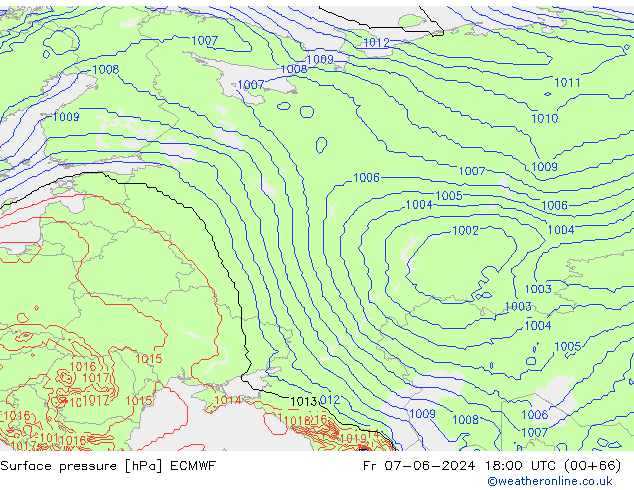 Luchtdruk (Grond) ECMWF vr 07.06.2024 18 UTC