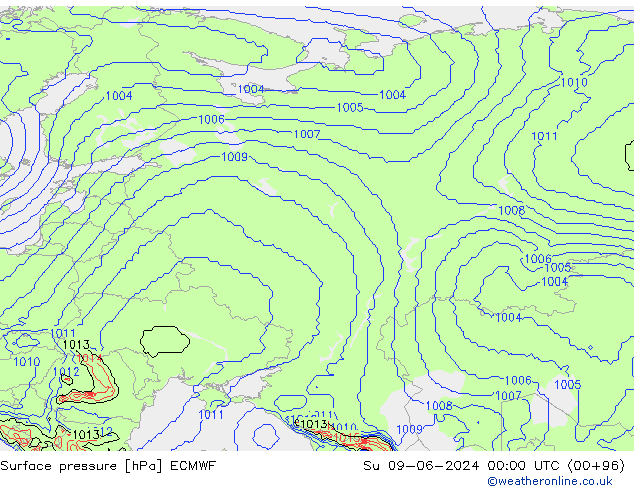 pressão do solo ECMWF Dom 09.06.2024 00 UTC