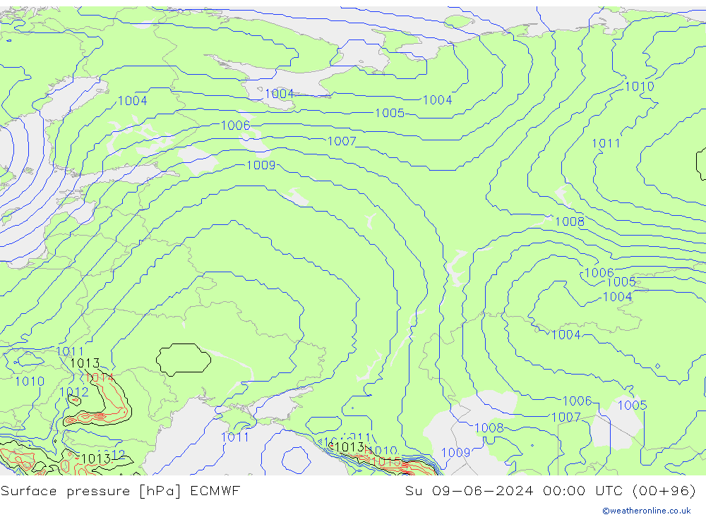 Luchtdruk (Grond) ECMWF zo 09.06.2024 00 UTC