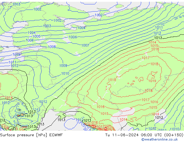 Atmosférický tlak ECMWF Út 11.06.2024 06 UTC