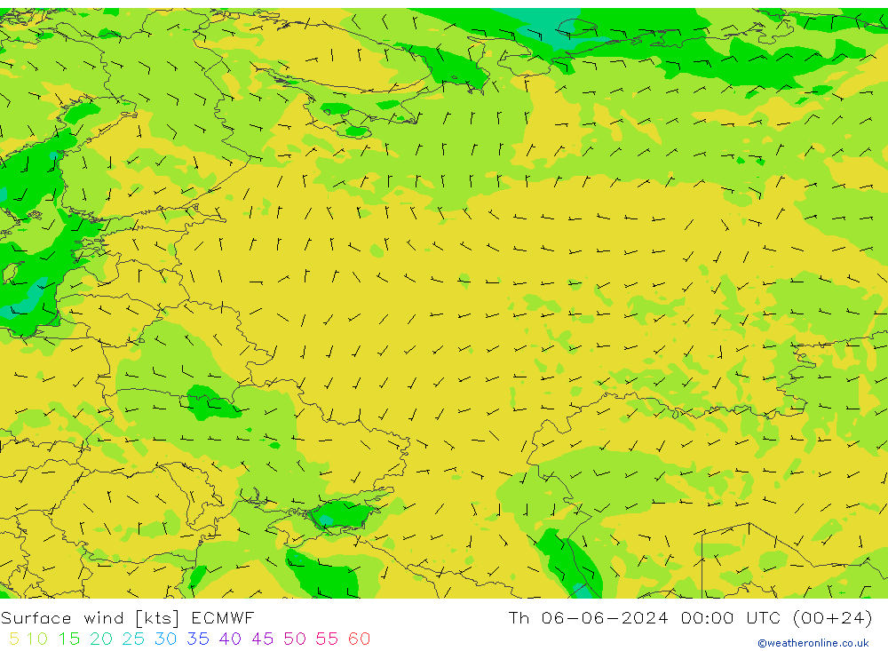 Surface wind ECMWF Th 06.06.2024 00 UTC