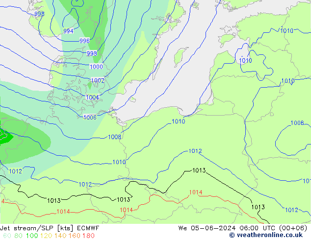 Straalstroom/SLP ECMWF wo 05.06.2024 06 UTC