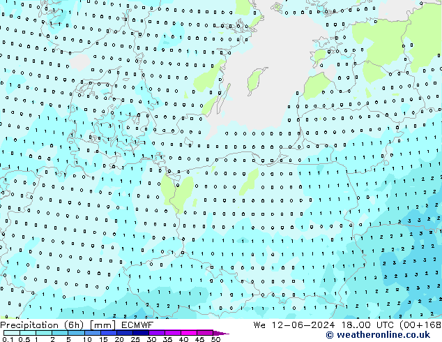 Precipitation (6h) ECMWF We 12.06.2024 00 UTC