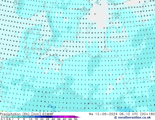 осадки (6h) ECMWF ср 12.06.2024 12 UTC
