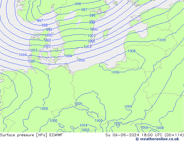 приземное давление ECMWF Вс 09.06.2024 18 UTC