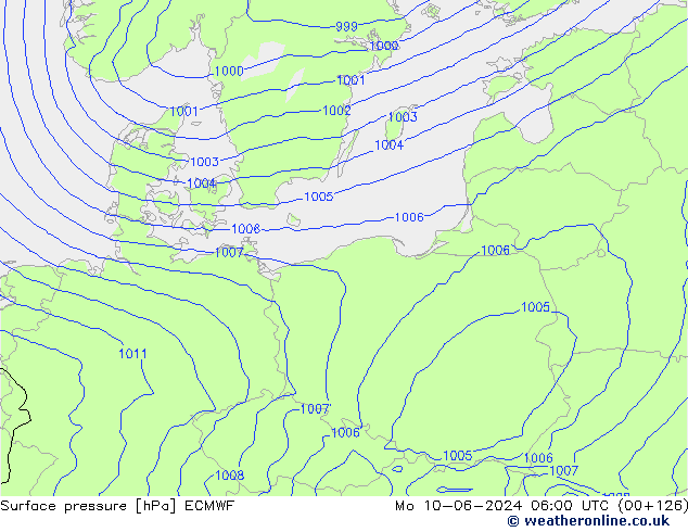 Atmosférický tlak ECMWF Po 10.06.2024 06 UTC