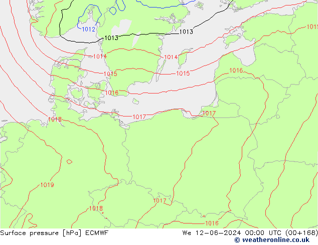 Pressione al suolo ECMWF mer 12.06.2024 00 UTC
