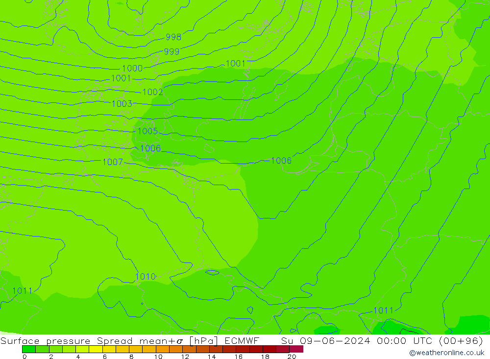 приземное давление Spread ECMWF Вс 09.06.2024 00 UTC