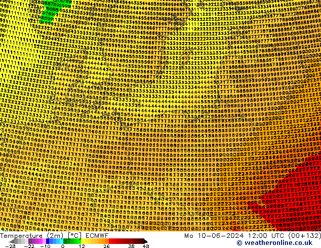 Temperature (2m) ECMWF Po 10.06.2024 12 UTC