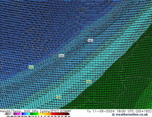 Height/Temp. 500 hPa ECMWF Tu 11.06.2024 18 UTC