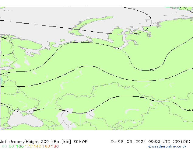 Jet stream/Height 300 hPa ECMWF Su 09.06.2024 00 UTC