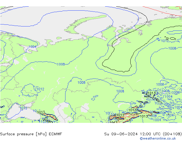 pressão do solo ECMWF Dom 09.06.2024 12 UTC