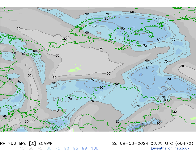 Humidité rel. 700 hPa ECMWF sam 08.06.2024 00 UTC