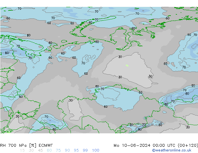 RH 700 hPa ECMWF Mo 10.06.2024 00 UTC