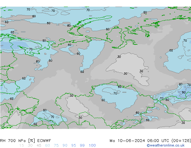 RH 700 hPa ECMWF pon. 10.06.2024 06 UTC