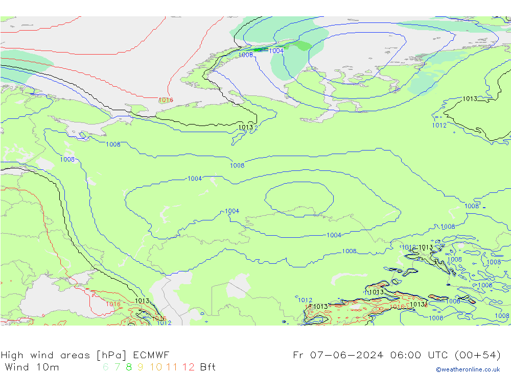 High wind areas ECMWF пт 07.06.2024 06 UTC