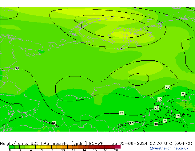 Hoogte/Temp. 925 hPa ECMWF za 08.06.2024 00 UTC