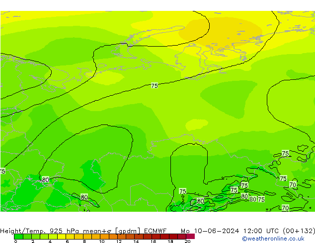 Height/Temp. 925 hPa ECMWF Mo 10.06.2024 12 UTC