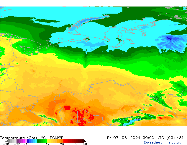 Temperature (2m) ECMWF Fr 07.06.2024 00 UTC