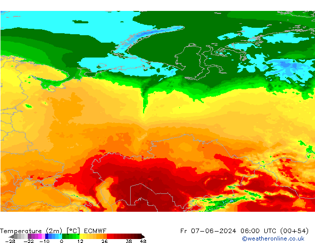 Temperatura (2m) ECMWF vie 07.06.2024 06 UTC