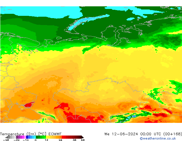 mapa temperatury (2m) ECMWF śro. 12.06.2024 00 UTC