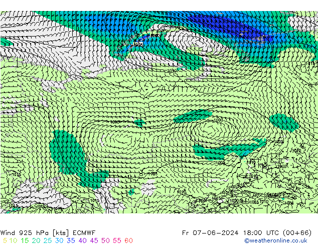 Wind 925 hPa ECMWF Fr 07.06.2024 18 UTC