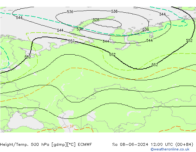 Hoogte/Temp. 500 hPa ECMWF za 08.06.2024 12 UTC