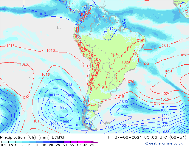 Nied. akkumuliert (6Std) ECMWF Fr 07.06.2024 06 UTC