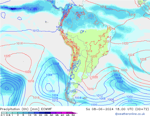 Precipitation (6h) ECMWF Sa 08.06.2024 00 UTC