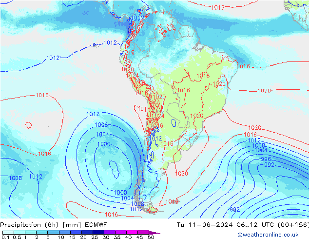 Precipitazione (6h) ECMWF mar 11.06.2024 12 UTC