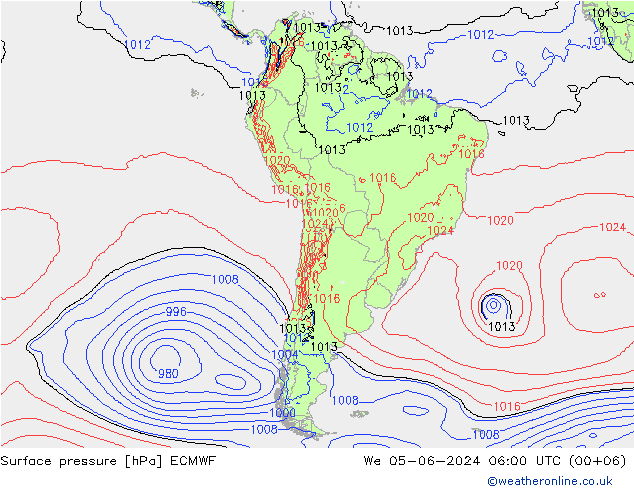 pressão do solo ECMWF Qua 05.06.2024 06 UTC